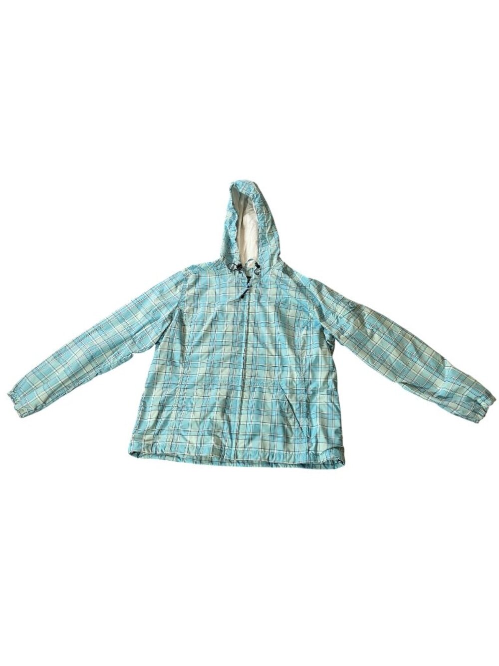 Eddie Bauer Blue Plaid Jacket w/ Hood Large